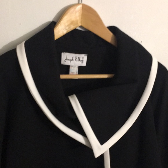 LIKE NEW WITH TAG Joseph Ribkoff Asymmetrical Black White Trim, Wrap Jacket Cape - Picture 6 of 14